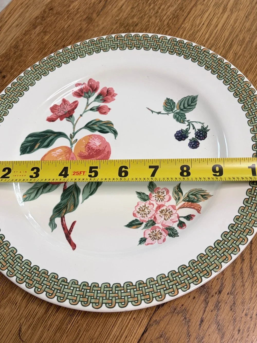White Ceramic Fruit-Pattern Dinnerware Bowl with Green Trim